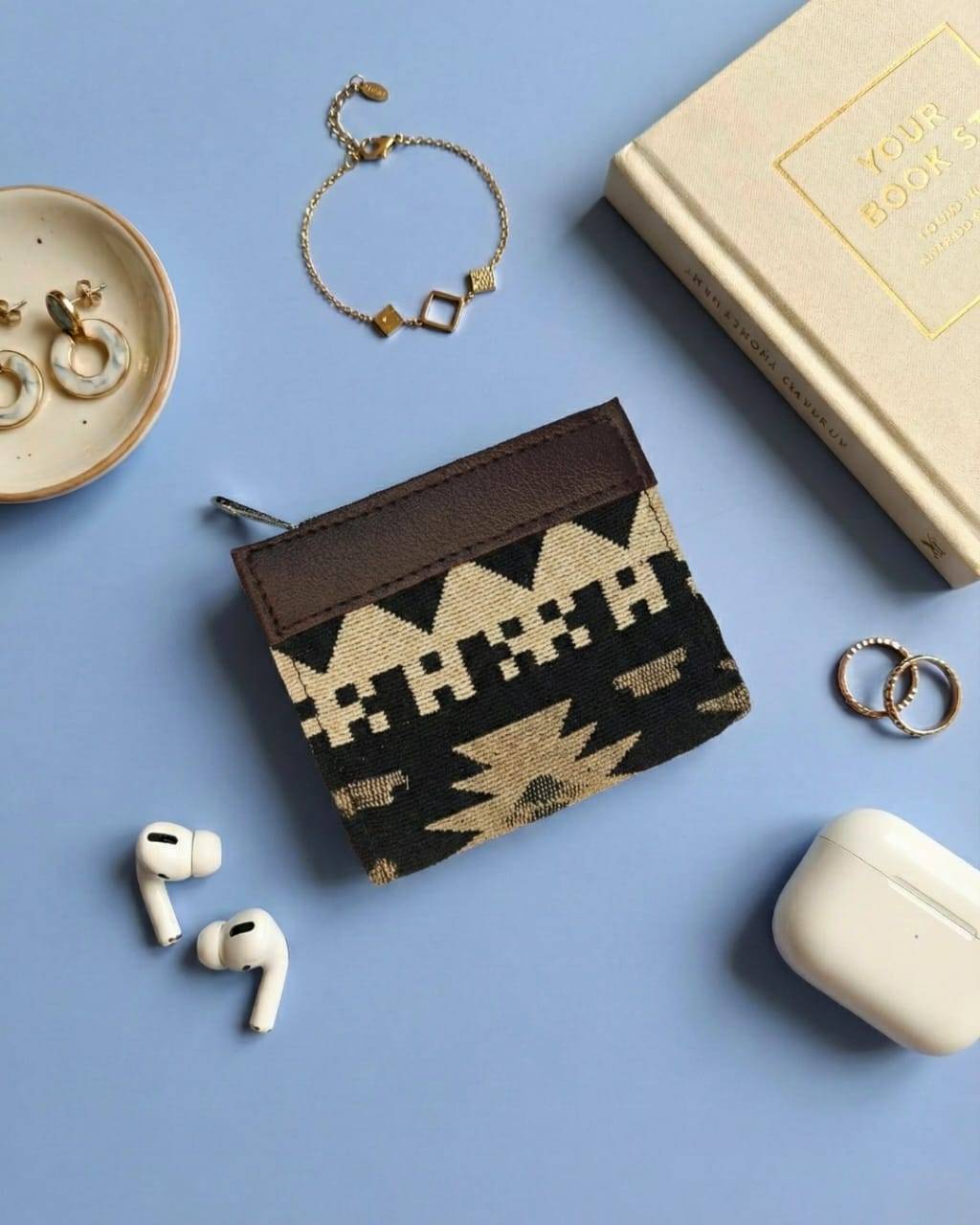 Beige and Brown Jacquard Unisex Wallet